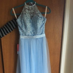 Light blue long prom dress